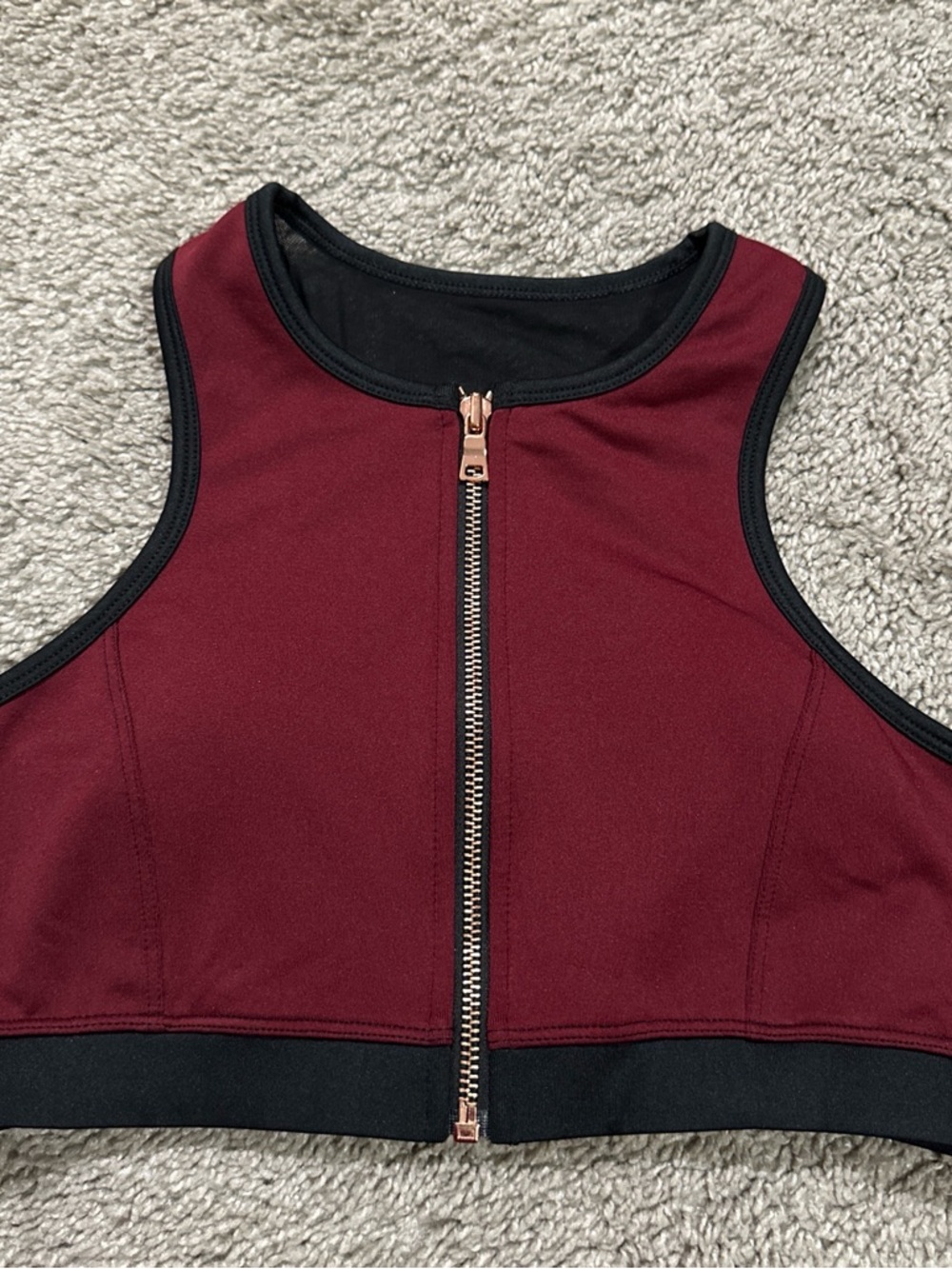 Burgundy Zip-Front sports bra